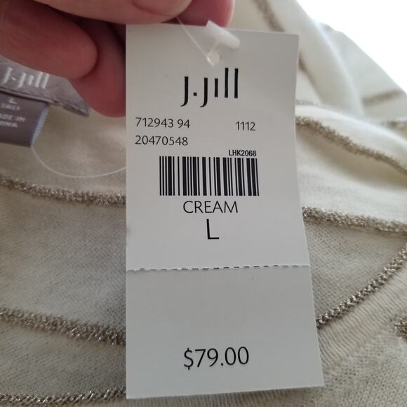 J. Jill NWT Women's Cream Metallic Gold Striped Lightweight Sweater Large Tall - Picture 5 of 8